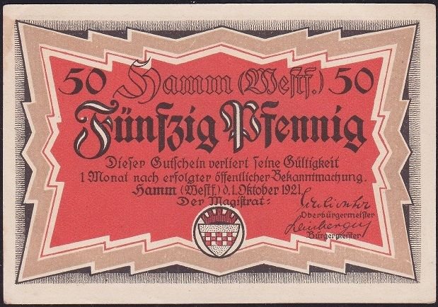 Almanya 50 Pfennig Notgeld 1921 Çil