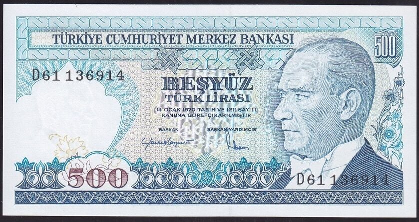 7.Emisyon 2.Tertip 500 Lira D61 136914 Çil