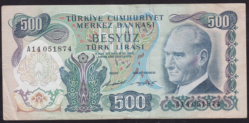 6.Emisyon 1.Tertip 500 Lira A14 051874 Çok Temiz