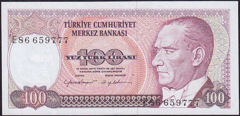 7.Emisyon 2.Tertip 100 Lira E86 659777 Ççt Çilaltı