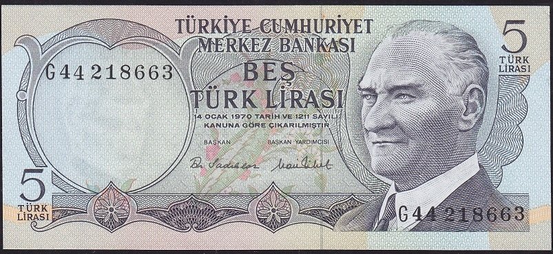 6.Emisyon 2.Tertip 5 Lira G44 218663 Çilaltı