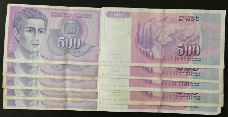YUGOSLAVYA 500 DİNAR 1992 ÇOK TEMİZ 10 ADET