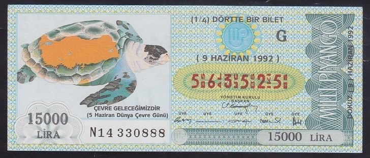 1992 9 HAZİRAN ÇEYREK BİLET G SERİSİ