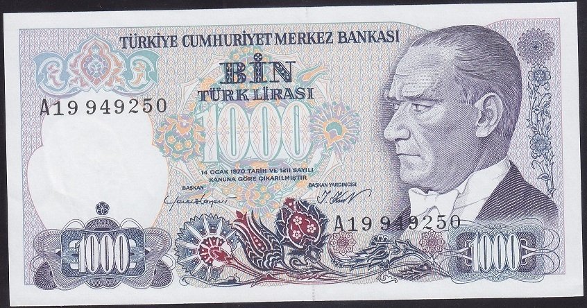 7.EMİSYON 1.TERTİP 1000 LİRA A19 949250 ÇİLALTI ÇİL