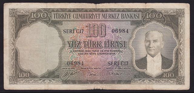 5.EMİSYON 1.TERTİP 100 LİRA C17 06984 TEMİZ