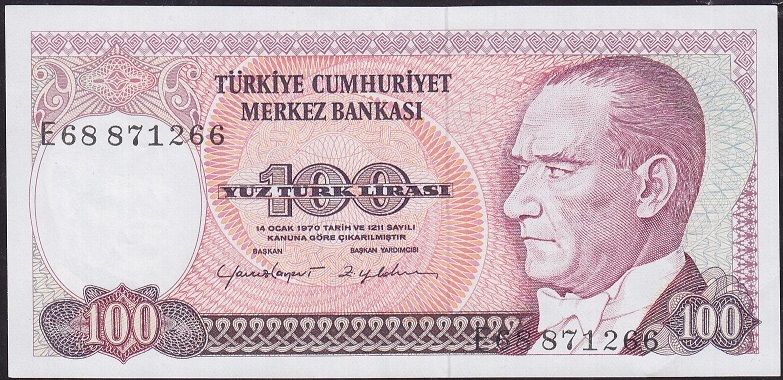 7.Emisyon 2.Tertip 100 Lira E68 871266 Çok Çok Temiz+