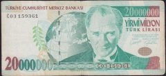 7.Emisyon 20 000 000 Lira C03 159361 Çok Temiz