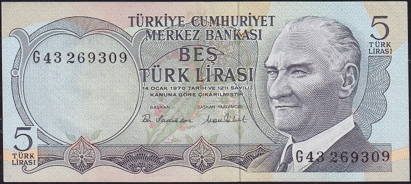 6.Emisyon 2.Tertip 5 Lira G43 269309 Ççt Çilaltı