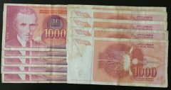 YUGOSLAVYA 1000 DİNAR 1992 ÇOK TEMİZ - 10 ADET