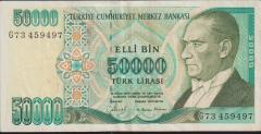7.Emisyon 1.Tertip 50000 Lira G73 459497 Çok Temiz+