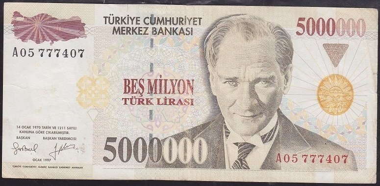 7.EMİSYON 5 000 000 LİRA A05 777407 ÇÇT