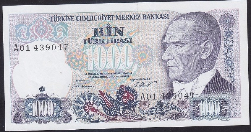 7.EMİSYON 1.TERTİP 1000 LİRA A01 439047 ÇİL