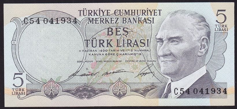 6.Emisyon 1.Tertip 5 Lira C54 041934 Çilaltı Çil