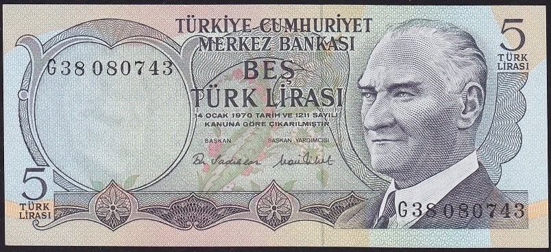 6.Emisyon 2.Tertip 5 Lira G38 080743 Çilaltı Çil