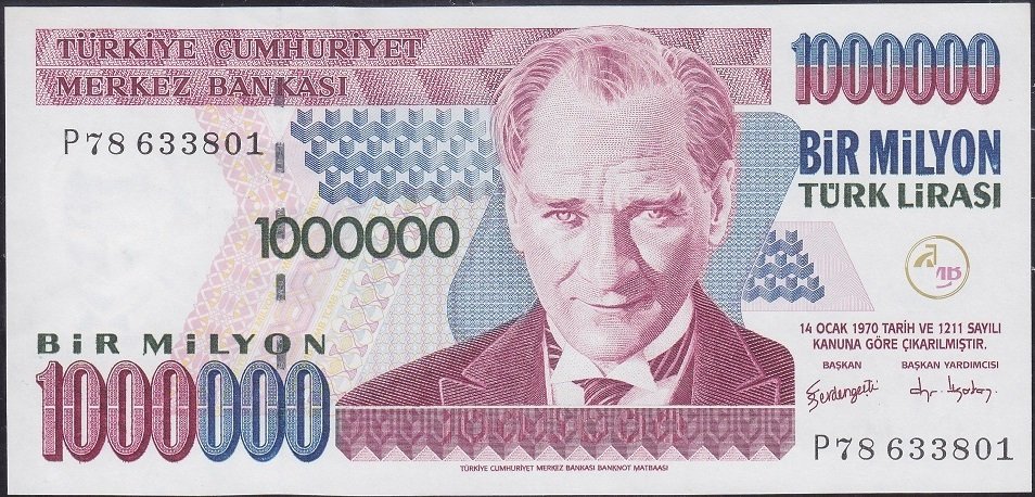 7.Emisyon 3.Tertip 1 000 000 Lira P78 633801 Çilaltı Çil