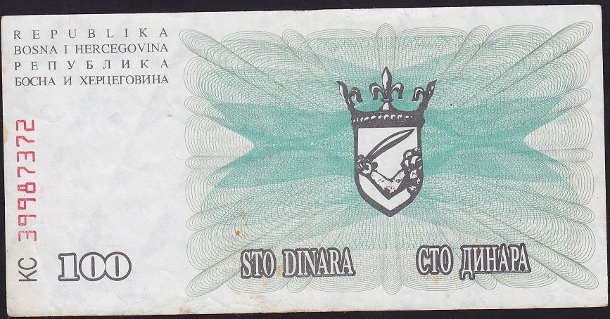 Bosna Hersek 100 Dinar 1992 Çok Temiz+