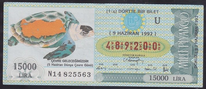 1992 9 HAZİRAN ÇEYREK BİLET U SERİSİ