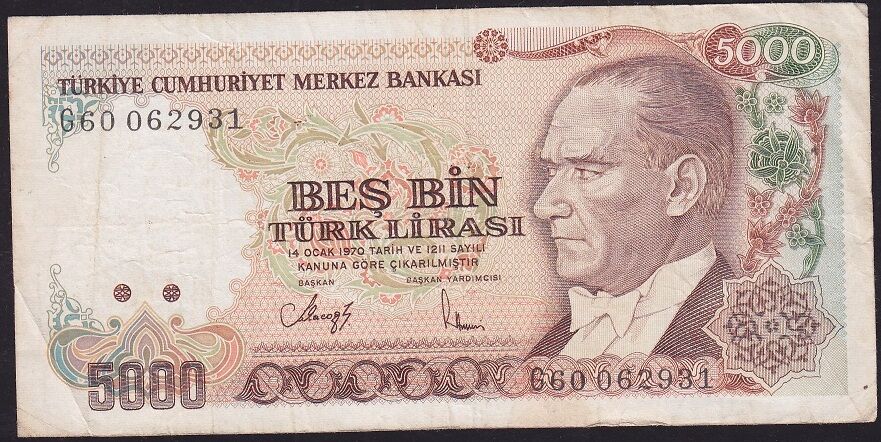 7.Emisyon 4.Tertip 5000 Lira G60 062931 Çok Temiz