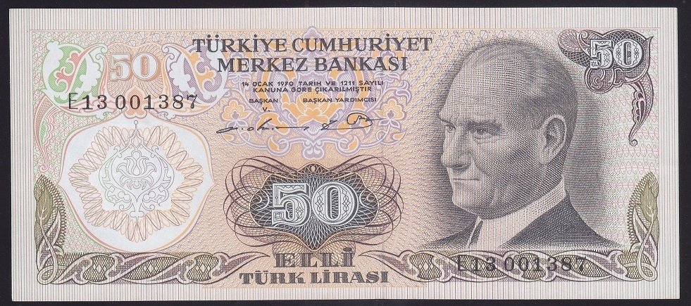 6.EMİSYON 1.TERTİP 50 LİRA E13 001387 ÇİLALTI