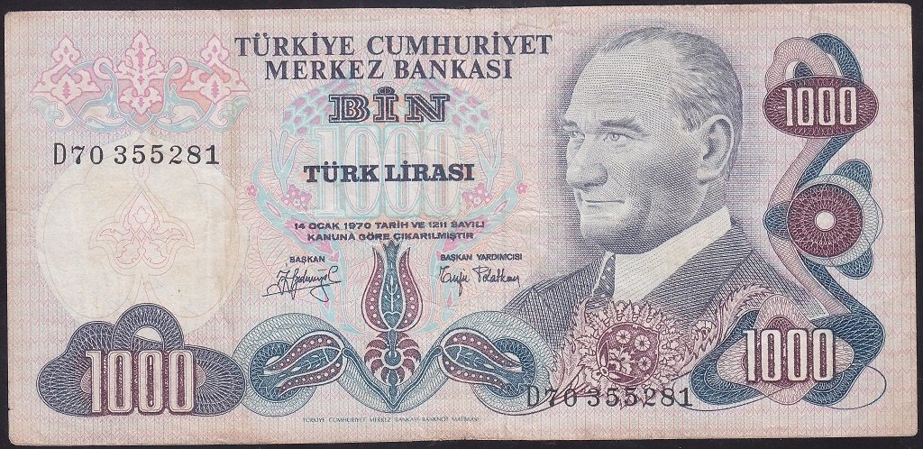 6.EMİSYON 2.TERTİP 1000 LİRA D70 355281 TEMİZ