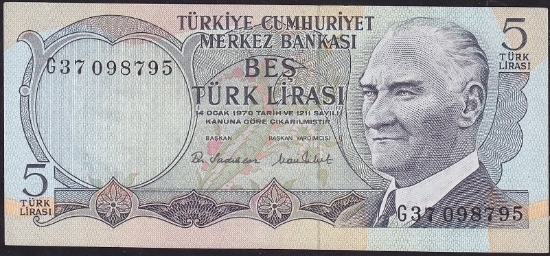 6.Emisyon 2.Tertip 5 Lira G37 098795 Çilaltı