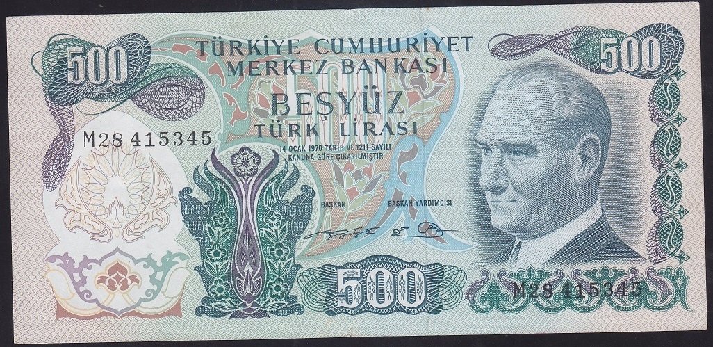 6.EMİSYON 2.TERTİP 500 LİRA M28 415345 ÇOK ÇOK TEMİZ