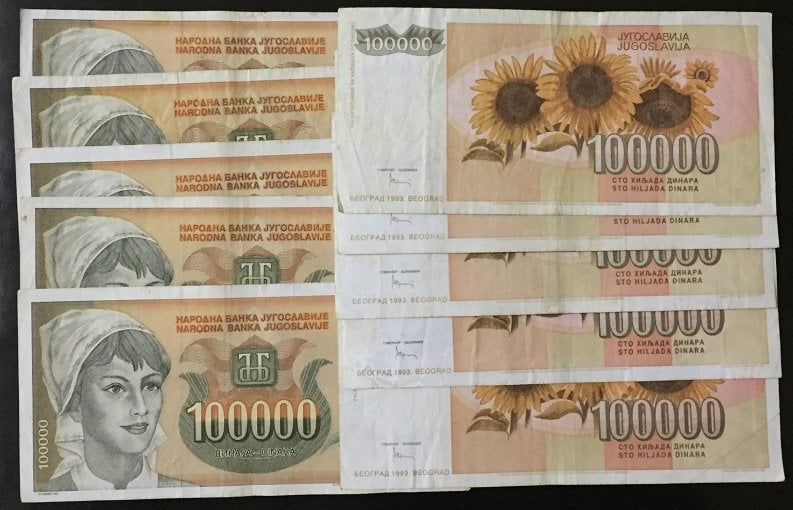 YUGOSLAVYA 100000 DİNAR 1993 ÇOK TEMİZ - 10 ADET