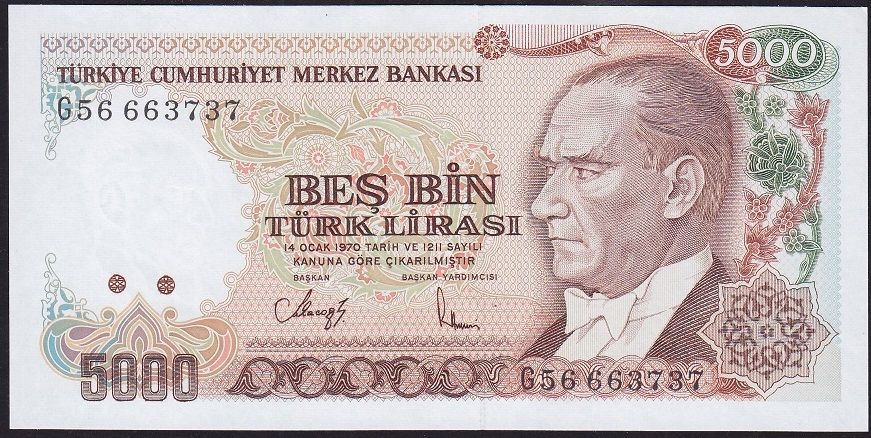 7.Emisyon 4.Tertip 5000 Lira G56 663737 Çil