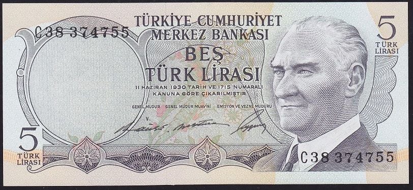 6.Emisyon 1.Tertip 5 Lira C38 374755 Çilaltı Çil
