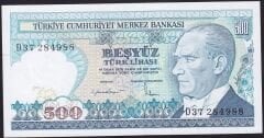 7.Emisyon 2.Tertip 500 Lira D37 284988 Çil
