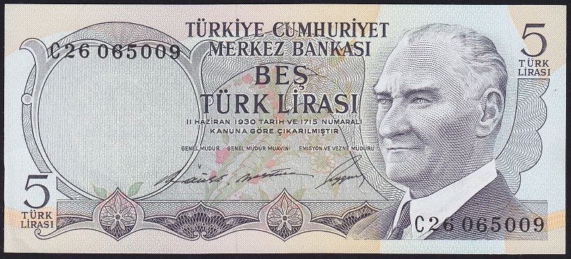 6.Emisyon 1.Tertip 5 Lira C26 065009 Çilaltı+