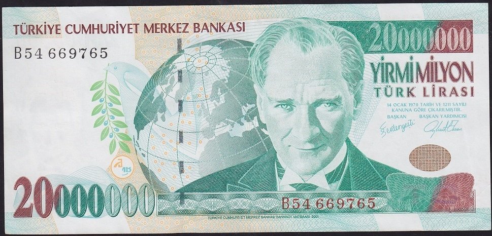 7.Emisyon 20 000 000 Lira B54 669765 Çok Çok Temiz Çilaltı