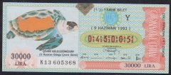 1992 9 HAZİRAN YARIM BİLET Y SERİSİ