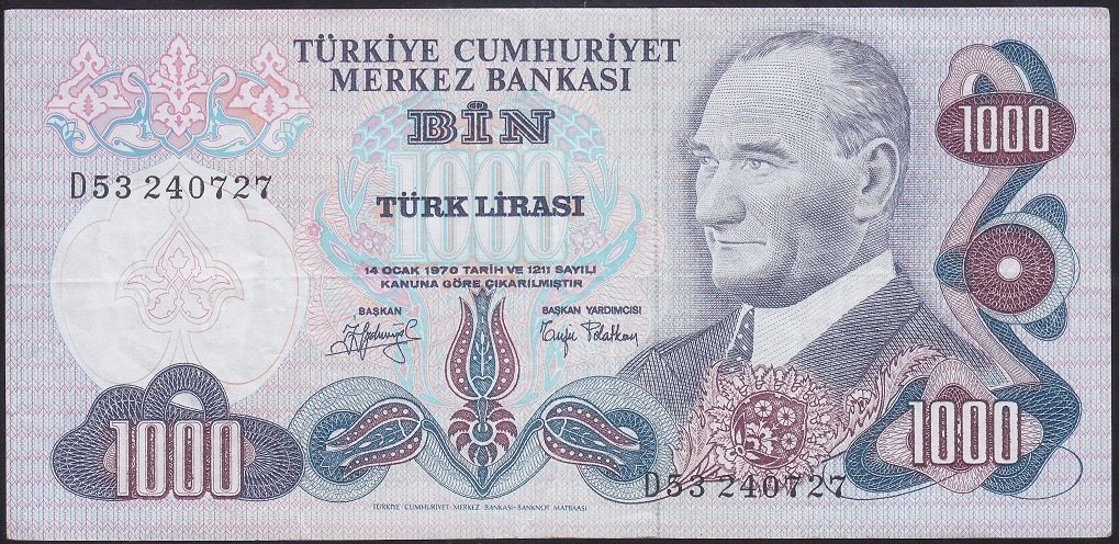 6.EMİSYON 2.TERTİP 1000 LİRA D53 240727 ÇOK TEMİZ +