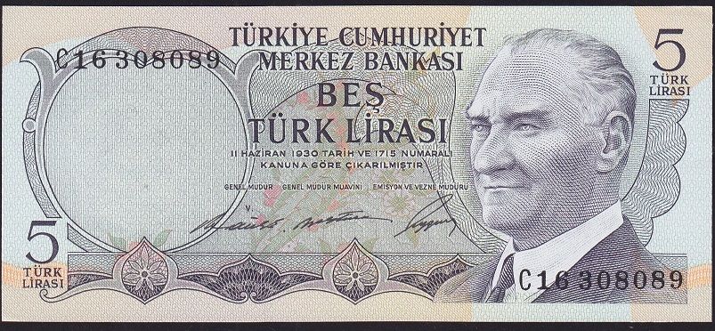 6.Emisyon 1.Tertip 5 Lira C16 308089 Çilaltı Çil
