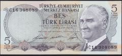 6.Emisyon 1.Tertip 5 Lira C16 308089 Çilaltı Çil