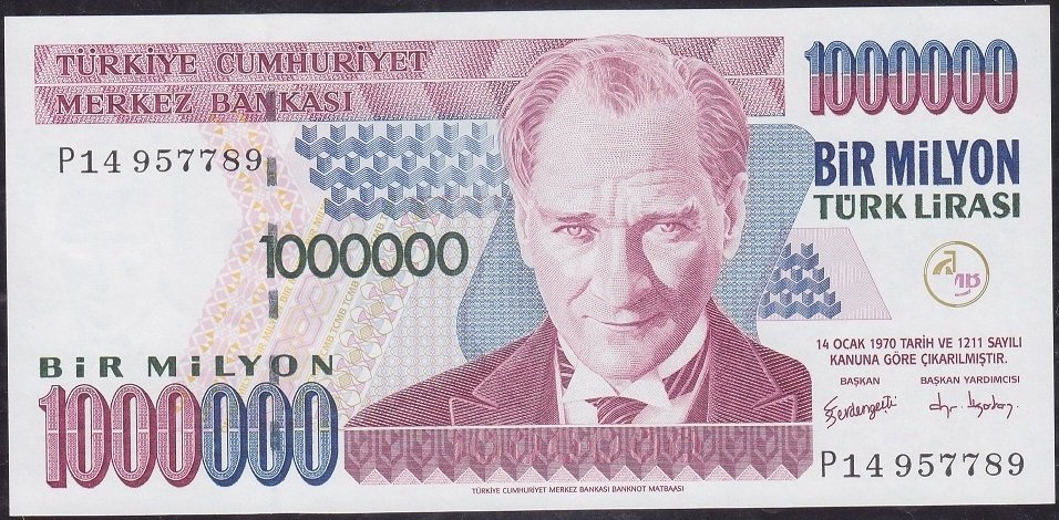 7.Emisyon 3.Tertip 1 000 000 Lira P14 957789 Çil