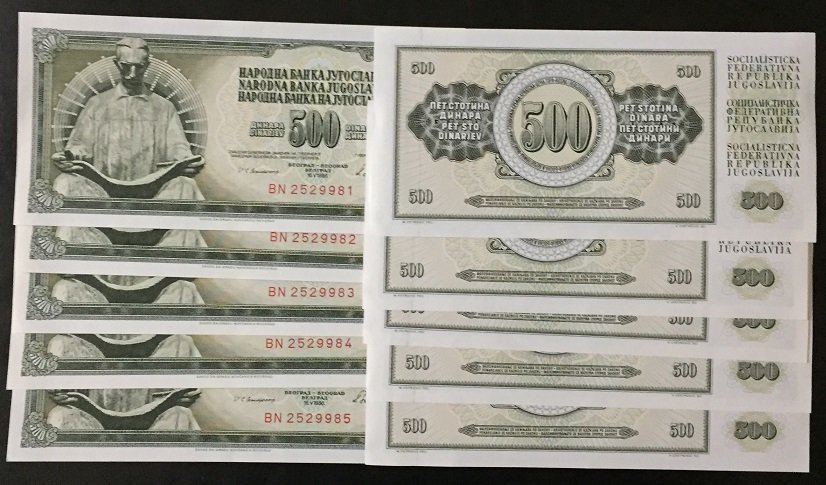YUGOSLAVYA 500 DİNAR 1986 ÇİL - 10 ADET SERİ TAKİPLİ