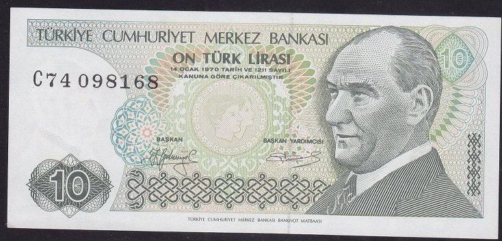 7.EMİSYON 1.TERTİP 10 LİRA C74 098168 ÇİLALTI ÇİL UZUN KAŞ VE SERİNİN SON NUMARASI