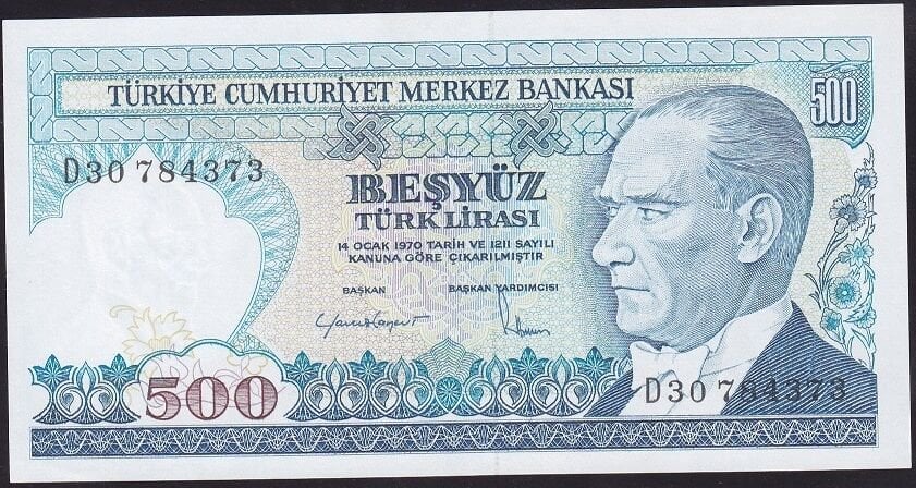 7.Emisyon 2.Tertip 500 Lira D30 784373 Çil