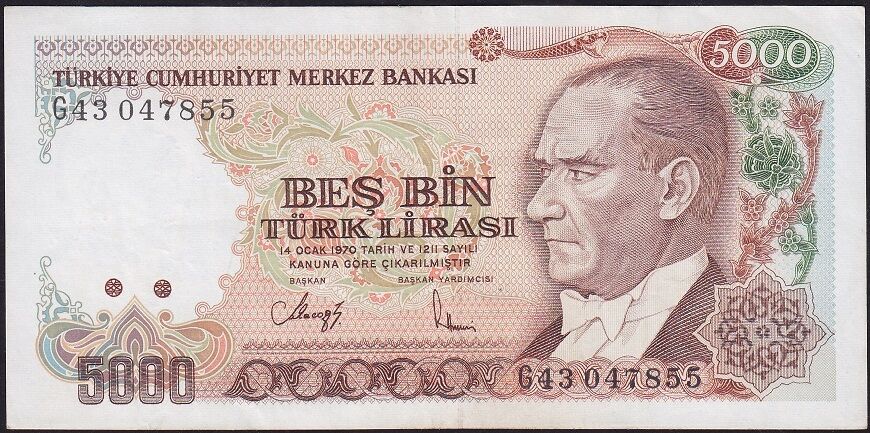 7.Emisyon 4.Tertip 5000 Lira G43 047855 Çok Temiz+