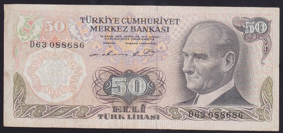 6.EMİSYON 1.TERTİP 50 LİRA D63 088686 ÇOK TEMİZ