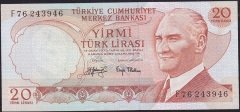 6.Emisyon 3.Tertip 20 Lira F76 243946 Çok Çok Temiz+
