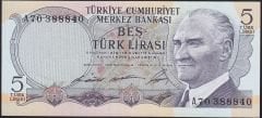 6.Emisyon 1.Tertip 5 Lira A70 388840 Çilaltı