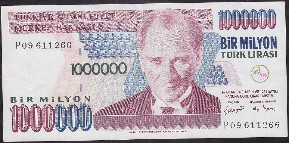 7.Emisyon 3.Tertip 1 000 000 Lira P09 611266 Çok Çok Temiz