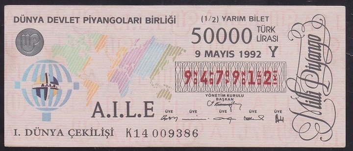 1992 9 MAYIS YARIM BİLET Y SERİSİ