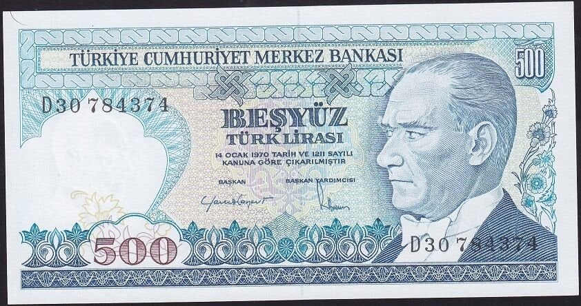 7.Emisyon 2.Tertip 500 Lira D30 784374 Çil